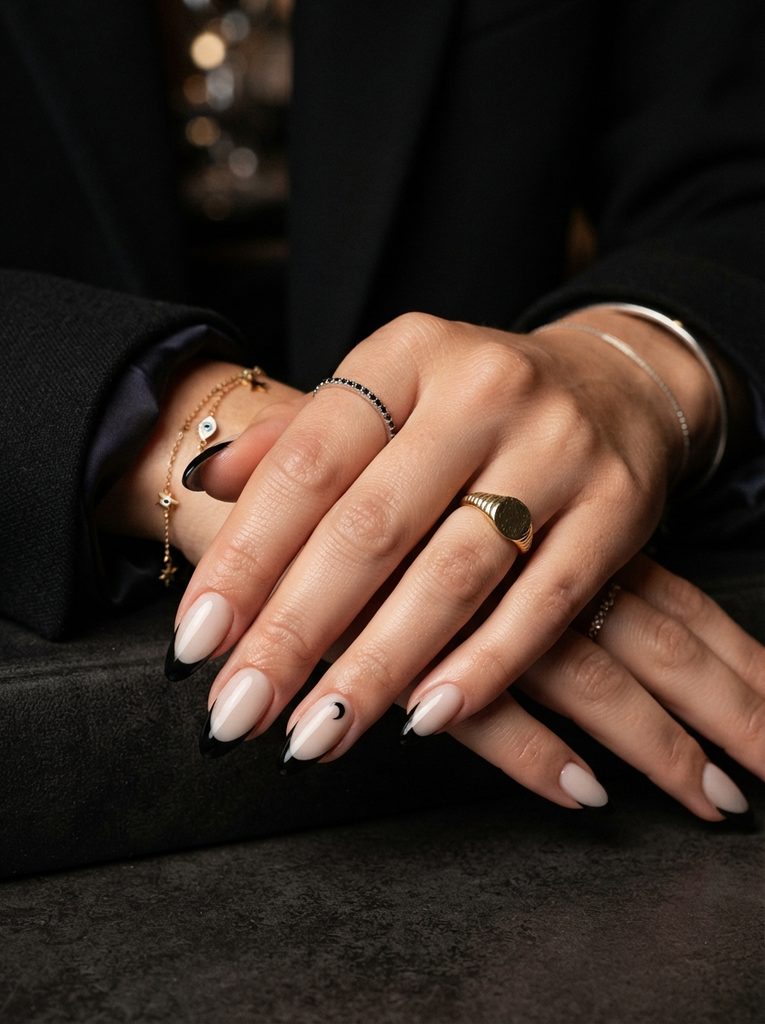 Black French Tip Halloween Nails