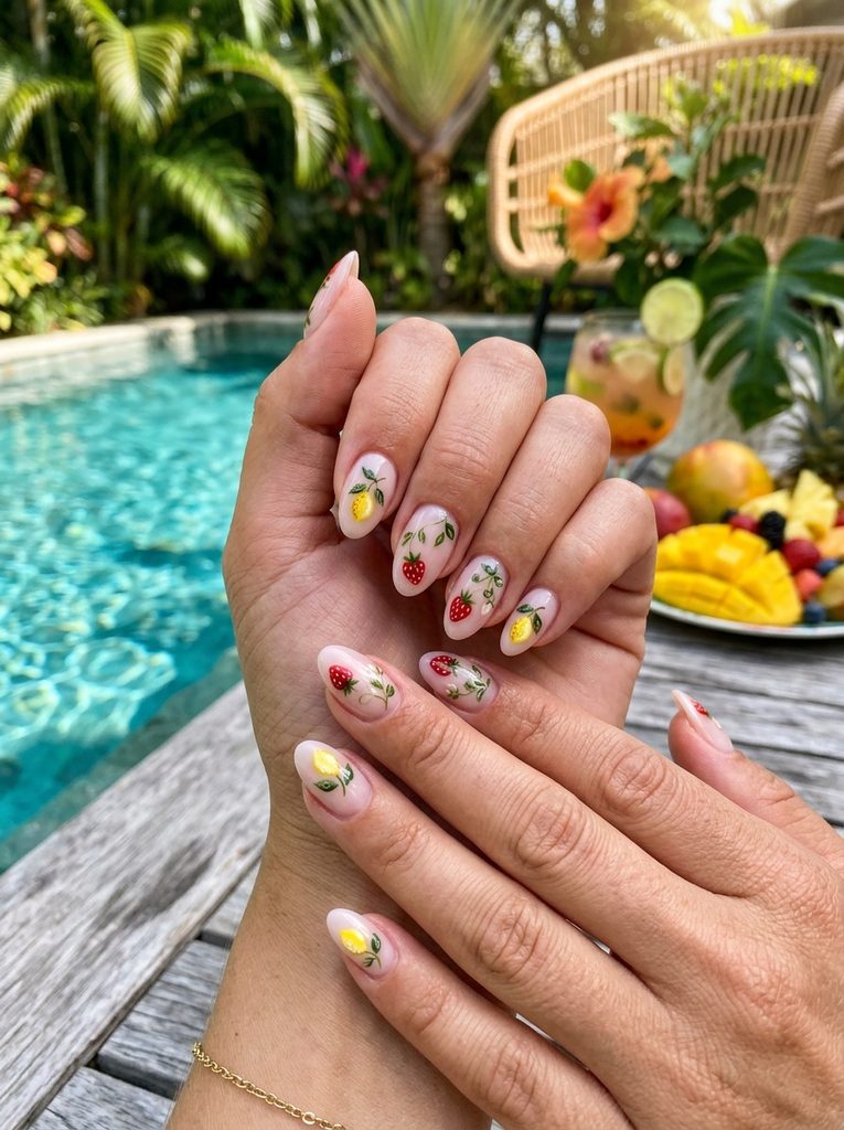 Mini Fruit Nails on a Milky Base