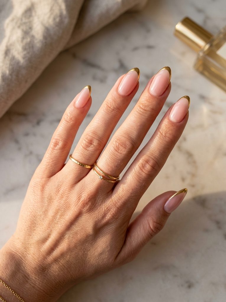 Pink and Gold French Tips