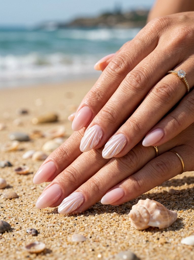 Sculpted Seashell Accent Nails