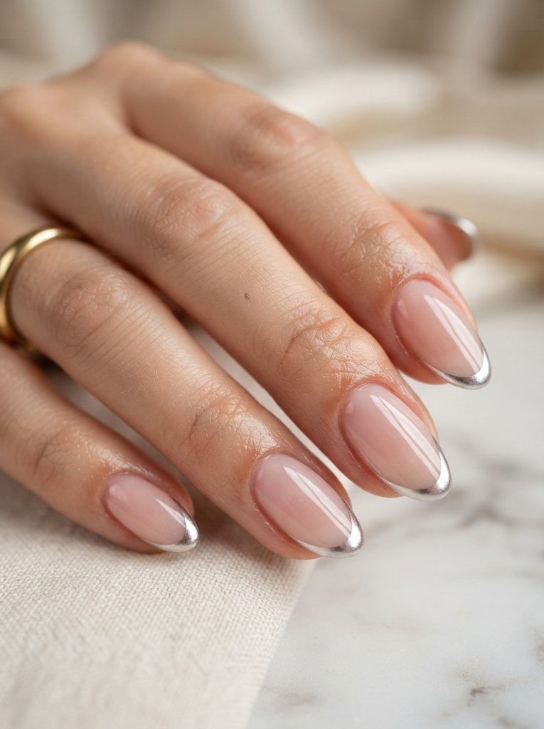 Chrome French Tips on a Sheer Base