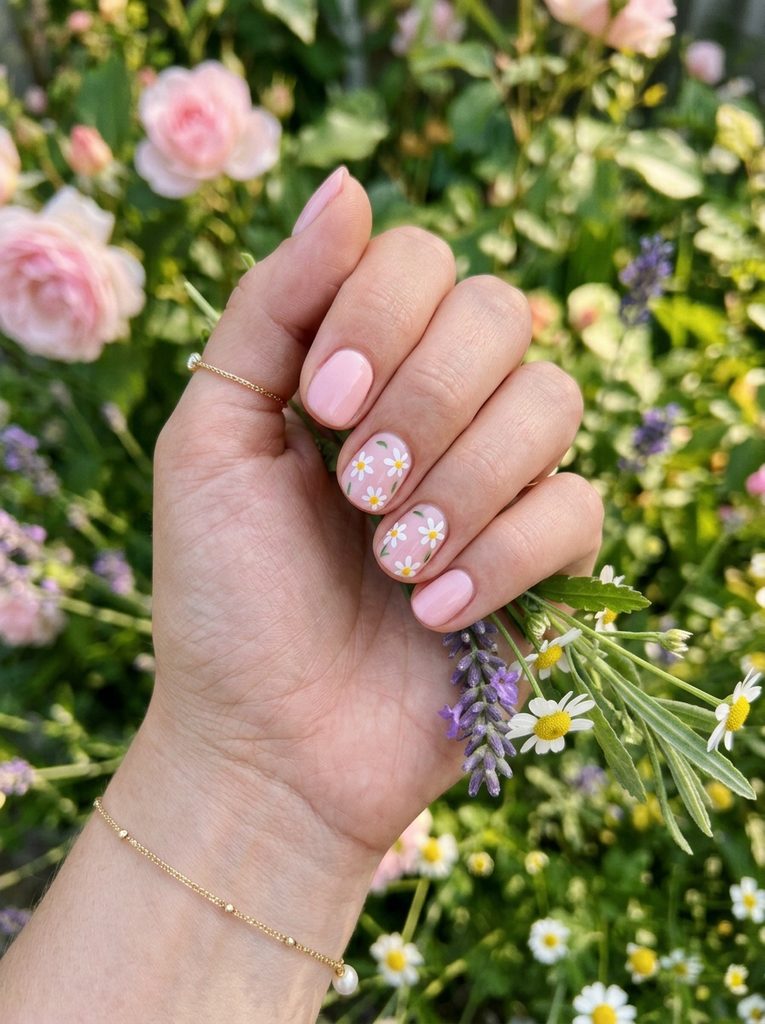 Baby Pink With Tiny Daisies
