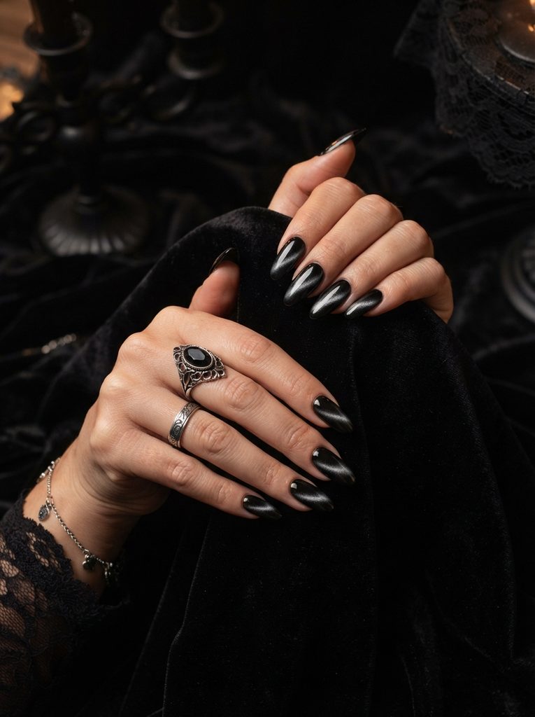 Black Cat-Eye Gothic Nails