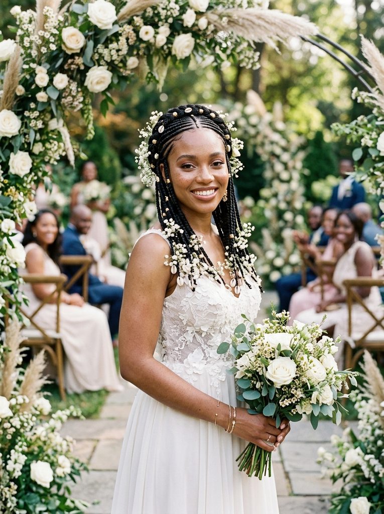 Fulani Braids With Fresh White Flowers