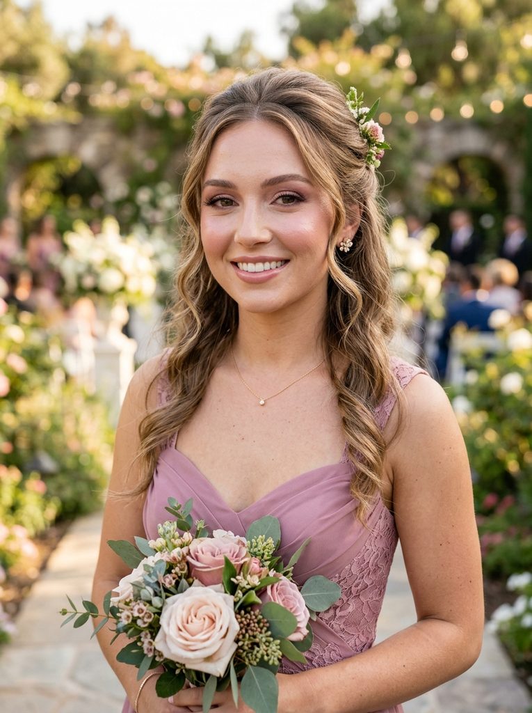 Soft Glam Engagement Look With Romantic Pink Tones