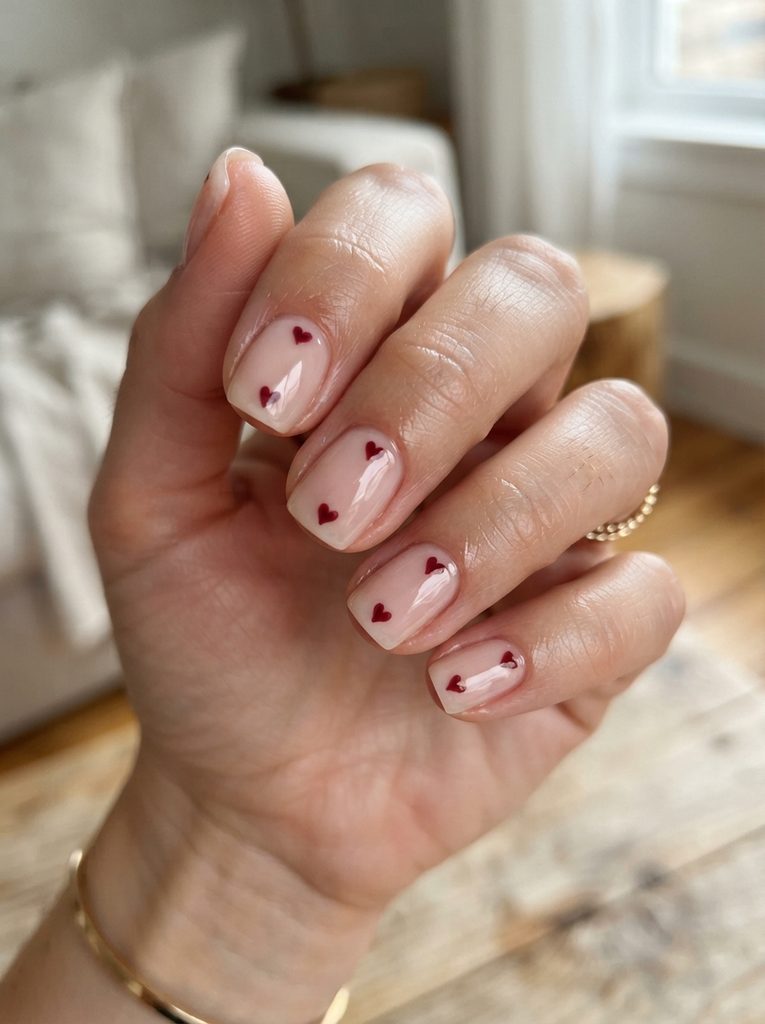 Tiny Hearts on Short Natural Nails