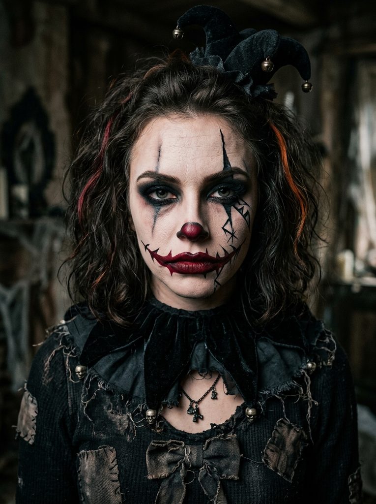 Simple Scary Clown Makeup With Black and Red Contrast