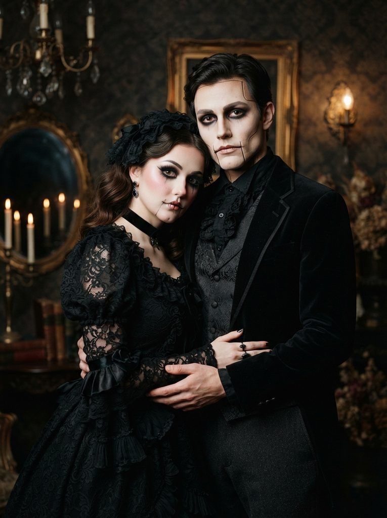 Matching Halloween Makeup With Black and Red Details