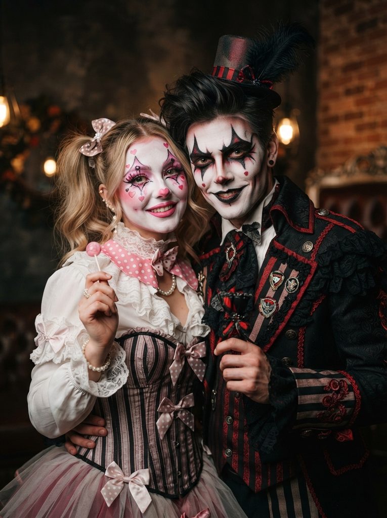 Matching Clown Makeup for a Playful or Spooky Couple Costume