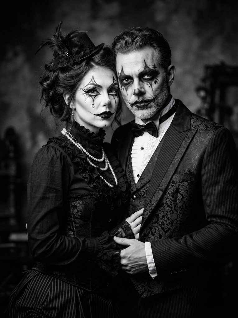 Couple Clown Makeup With Black and White Contrast