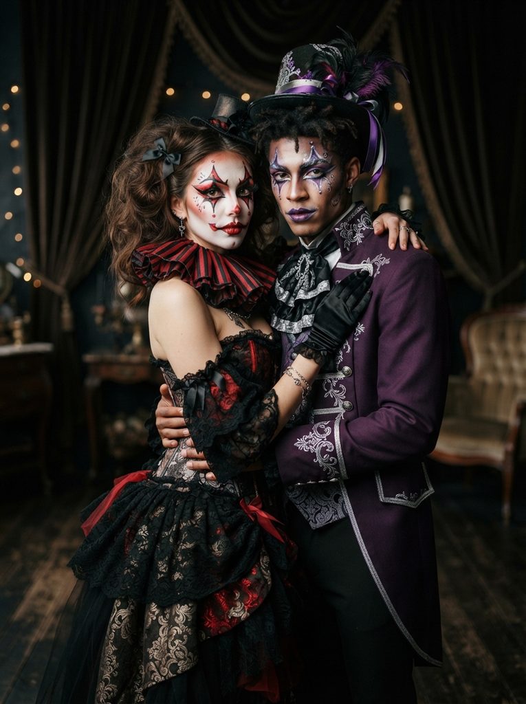 Couples Clown Makeup With Different Color Palettes