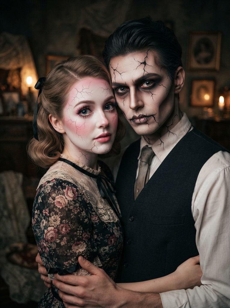 Couples Halloween Face Paint Ideas Inspired by a Broken Doll