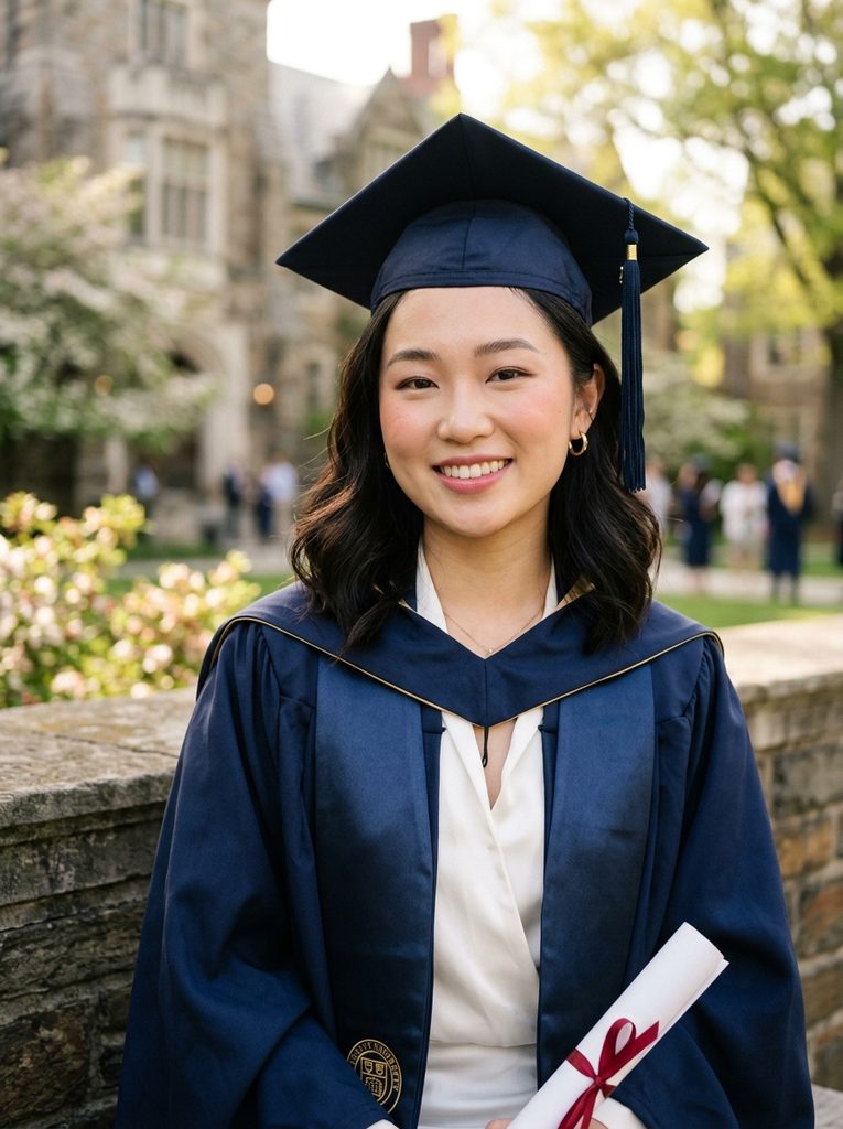 Asian Makeup-Inspired Graduation Look With Soft Definition