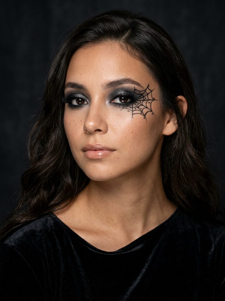 Halloween Eye Makeup With a Spiderweb Design