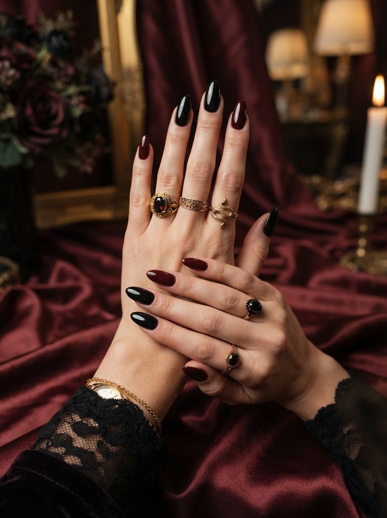 Black and Burgundy Gothic Nails