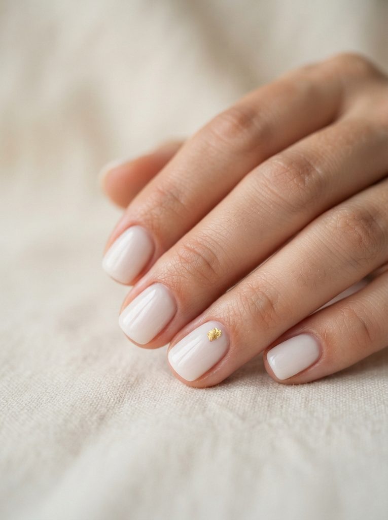 Milky White Nails With a Tiny Accent