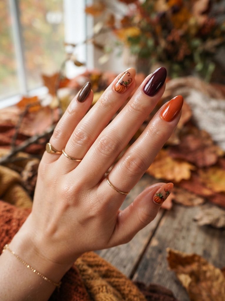 Burnt Orange Pumpkin Nails