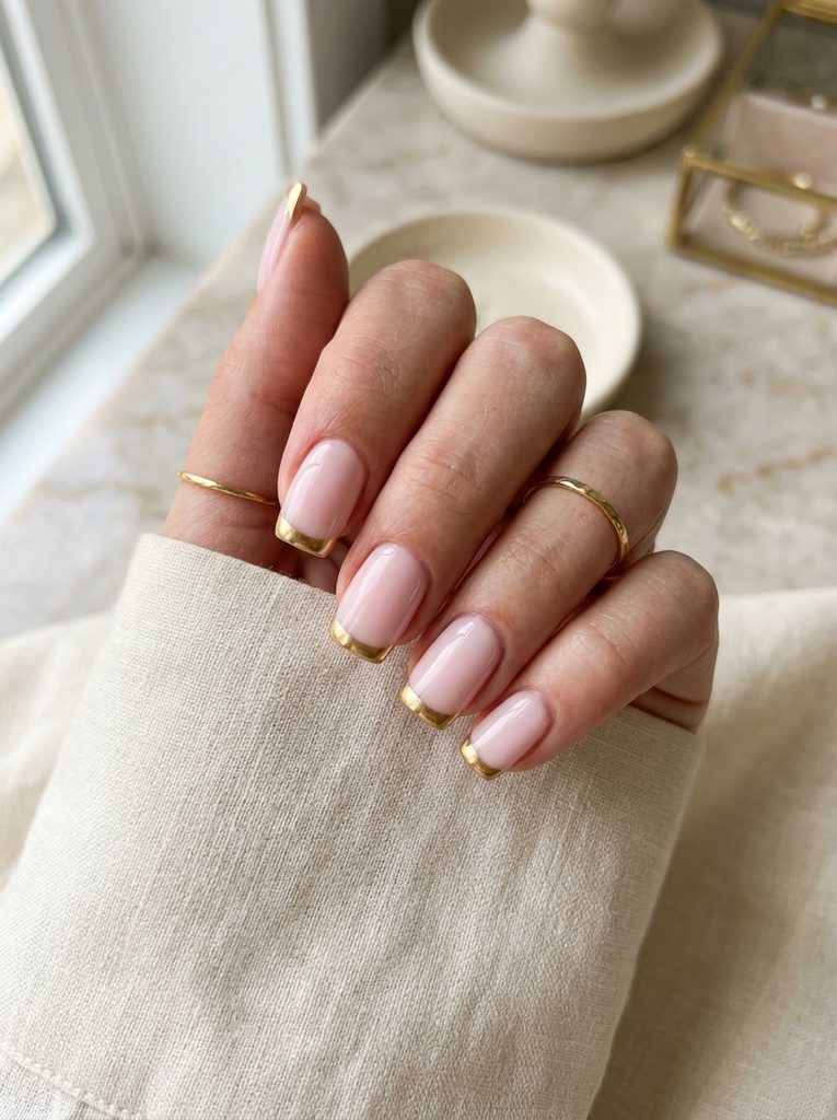 Pink and Gold Square Nails