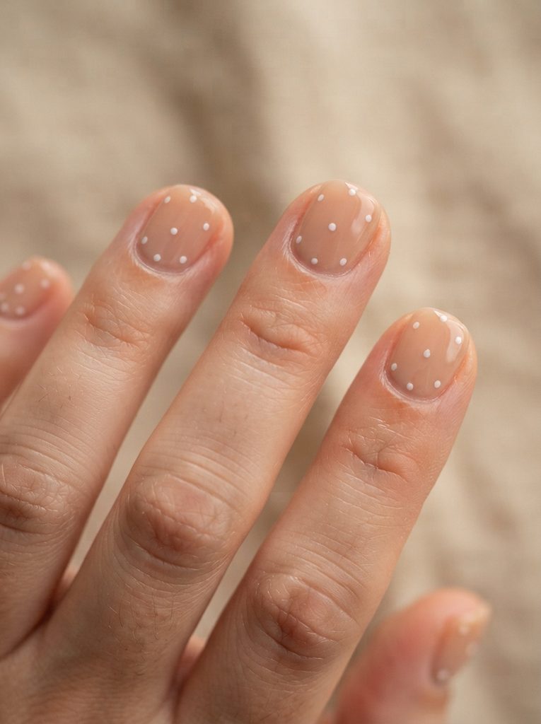 Tiny White Dots on Nude Nails