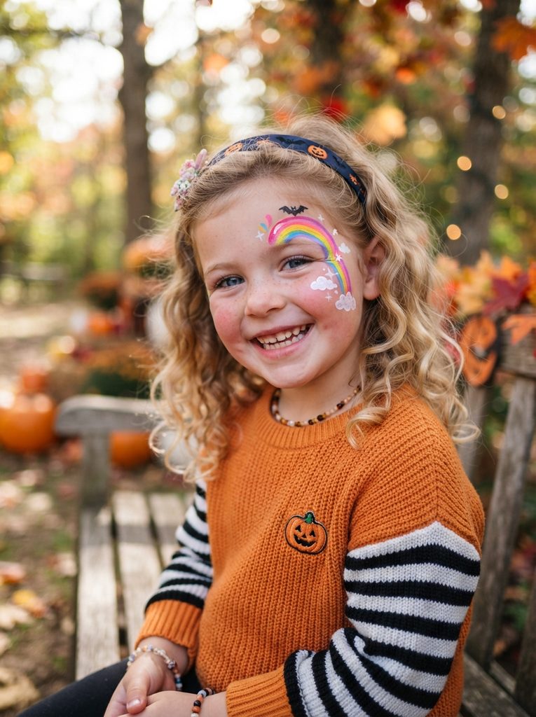 Simple Face Painting Ideas for Halloween: Rainbow Cheeks