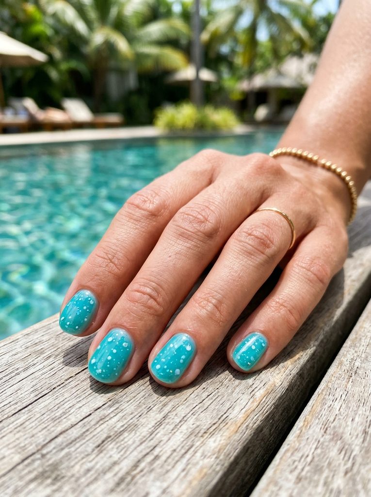 Turquoise Jelly Nails With Tiny Bubbles