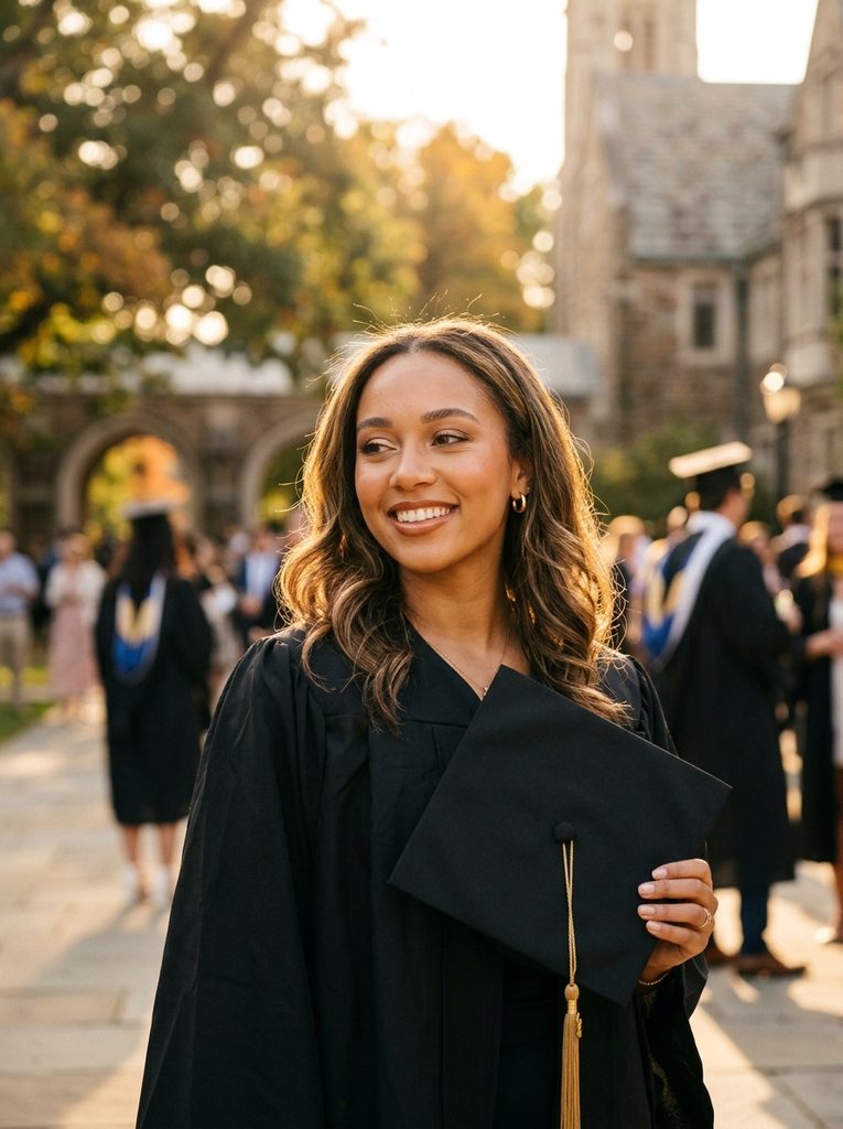 Golden Hour Glam Makeup for Graduation Photos