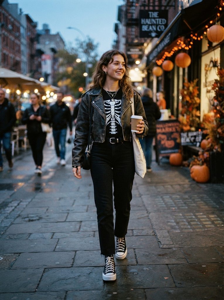 Halloween OOTD With a Casual Skeleton-Inspired Look