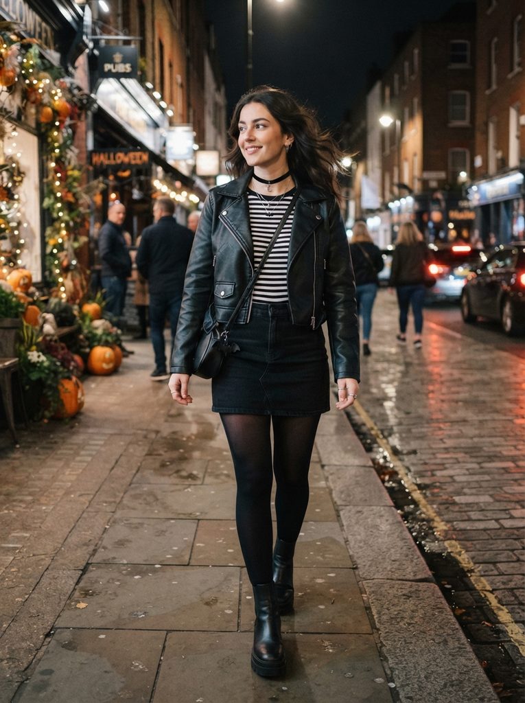 Halloween Easy Outfit With a Striped Top and Black Skirt