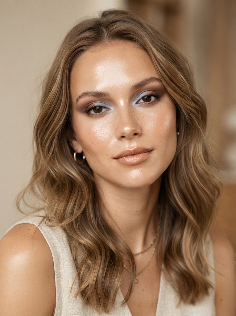 Subtle Blue Makeup Looks With a Soft Brown Smoky Eye