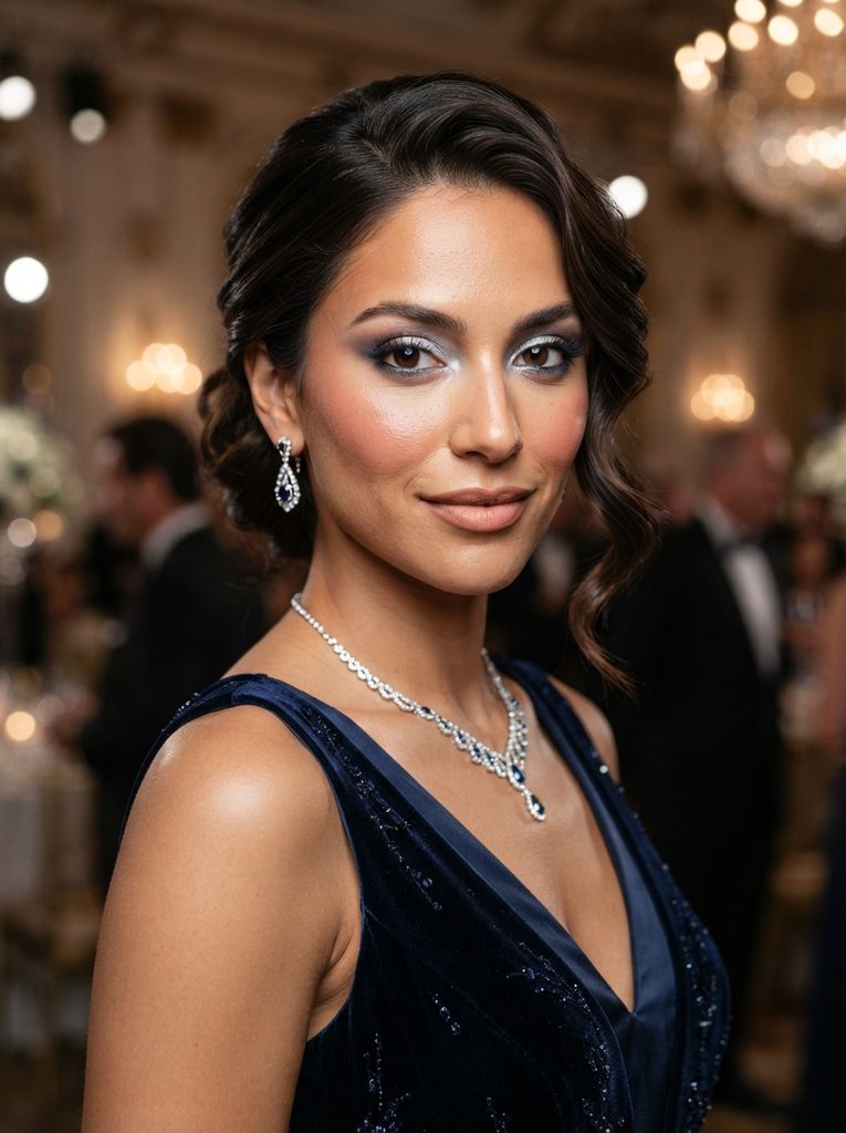 Formal Makeup With Blue Dress and Silver Details