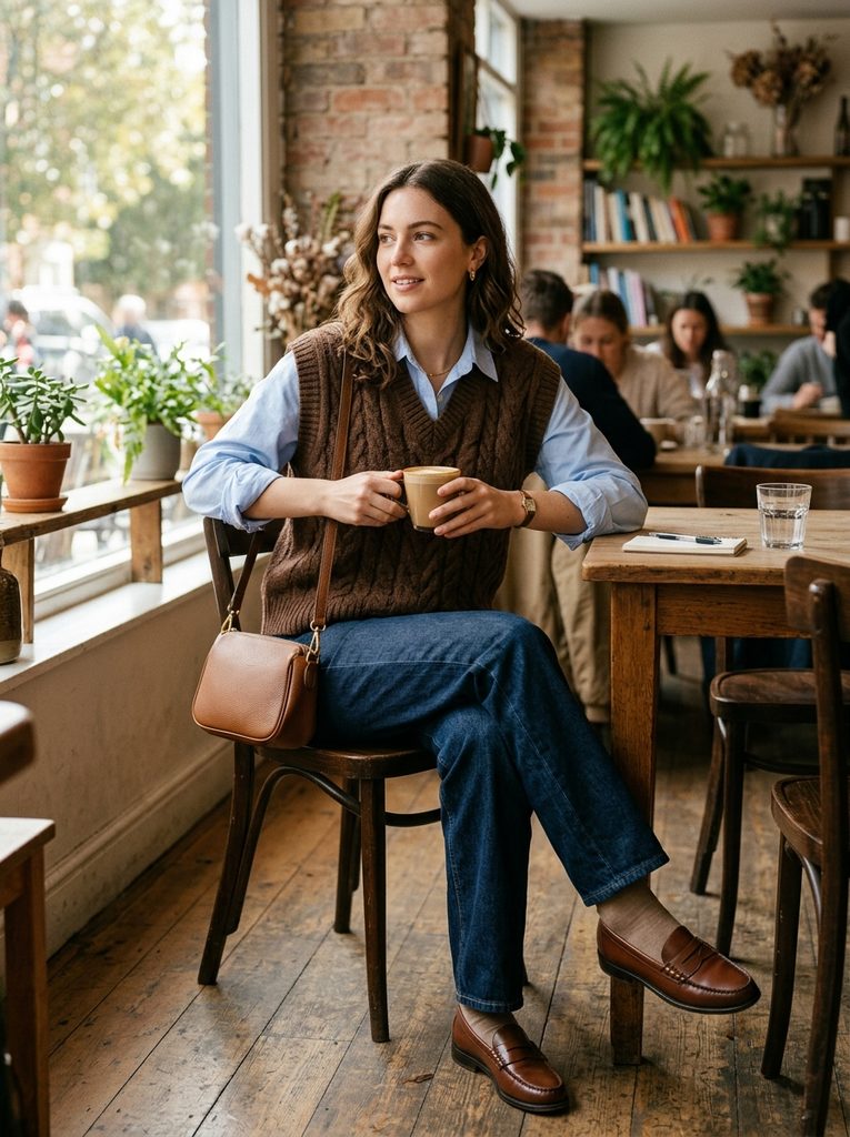 Everyday Fashion Outfits With a Knit Vest and Shirt