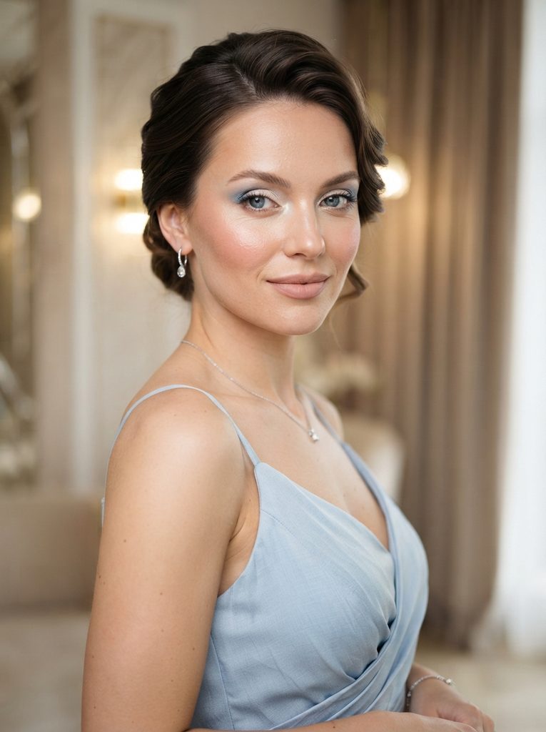 Blue Dress Makeup Looks With Light Blue and Champagne Eyeshadow
