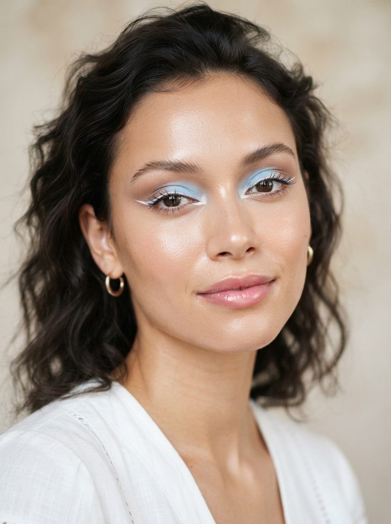 Light Blue Eyeshadow Look With White Eyeliner