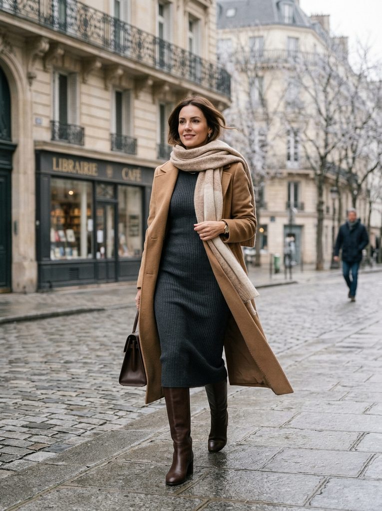 High Boots Outfits With a Knit Dress