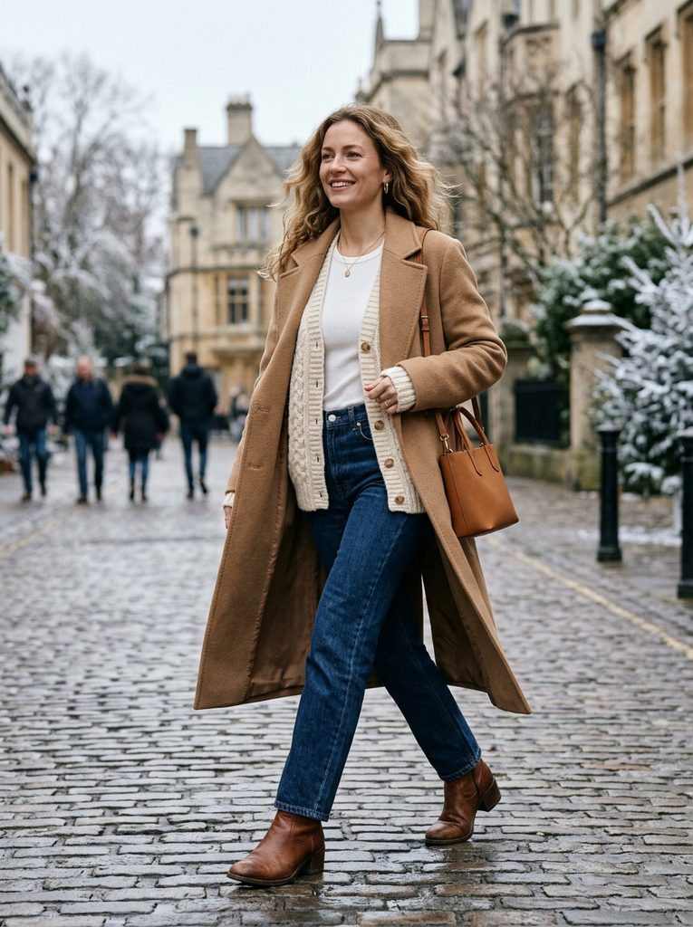 Cozy Winter Outfits With a Cardigan and Straight-Leg Pants