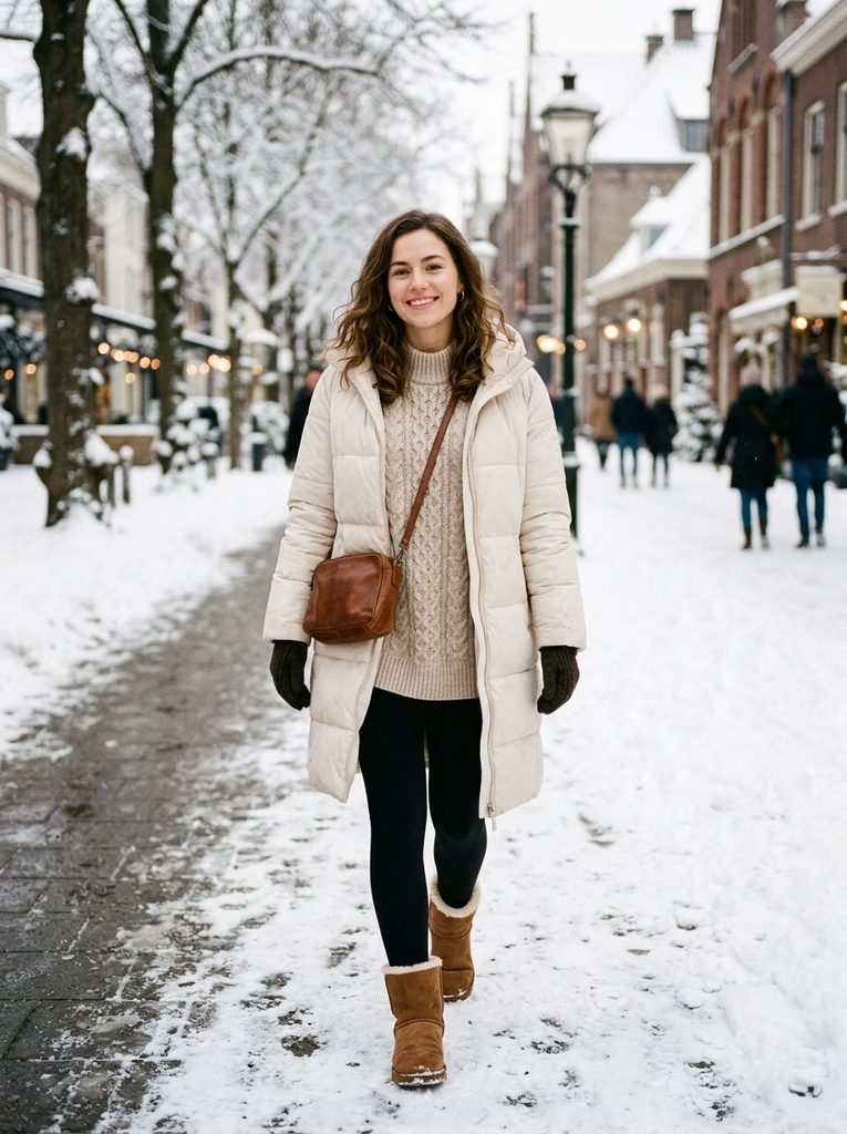 Short Ugg Boot Outfits With Leggings and Oversized Knitwear