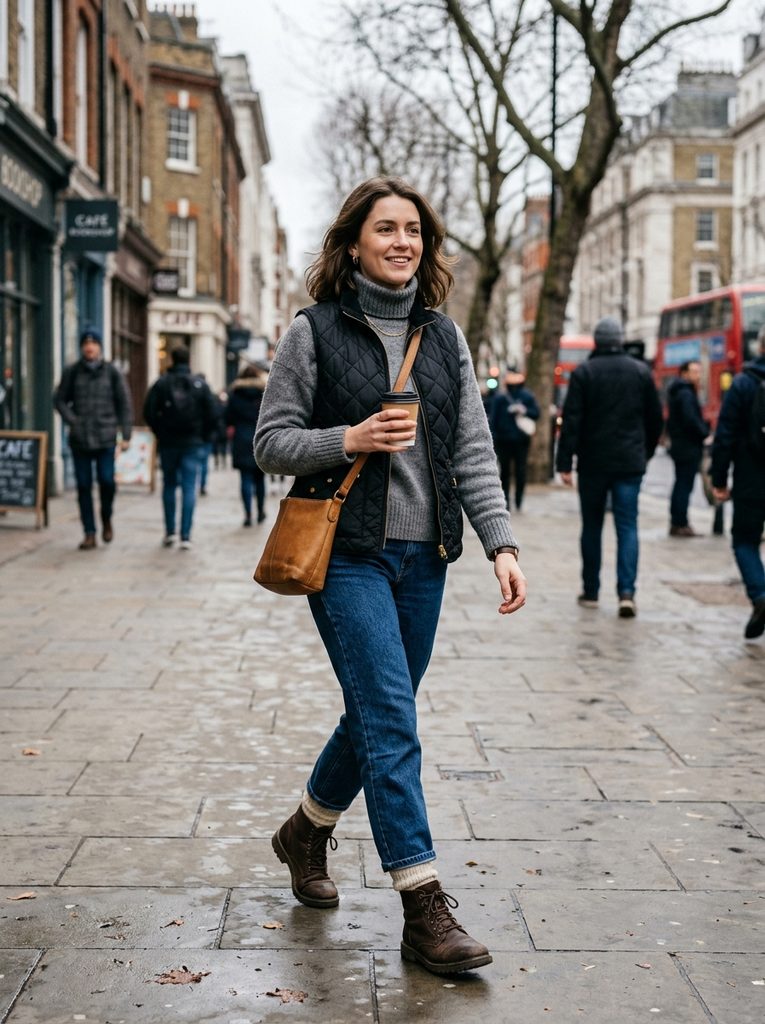 A Warm Winter Day Outfit With a Quilted Vest
