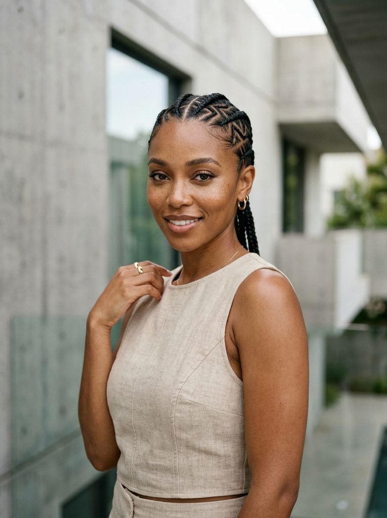 Zigzag Cornrows With Geometric Parting