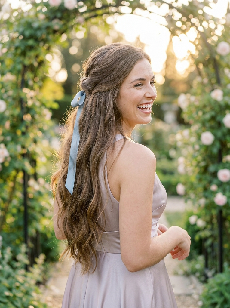 Half-Up Hairstyle With a Satin Ribbon