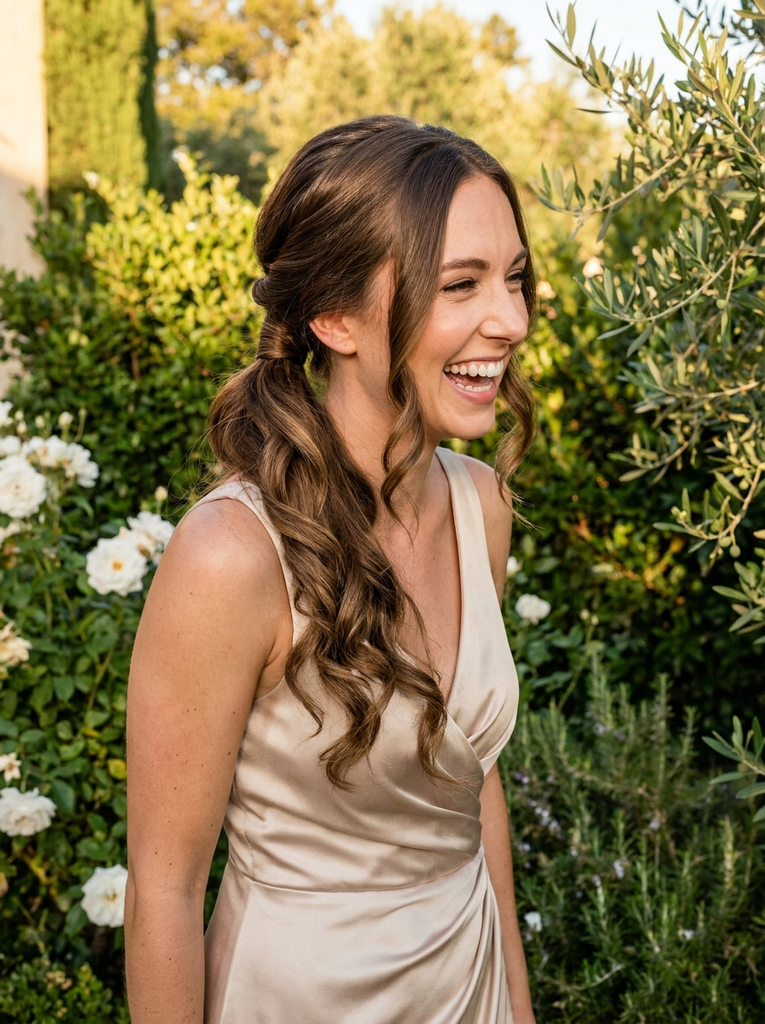 Twisted Low Ponytail With Soft Curls