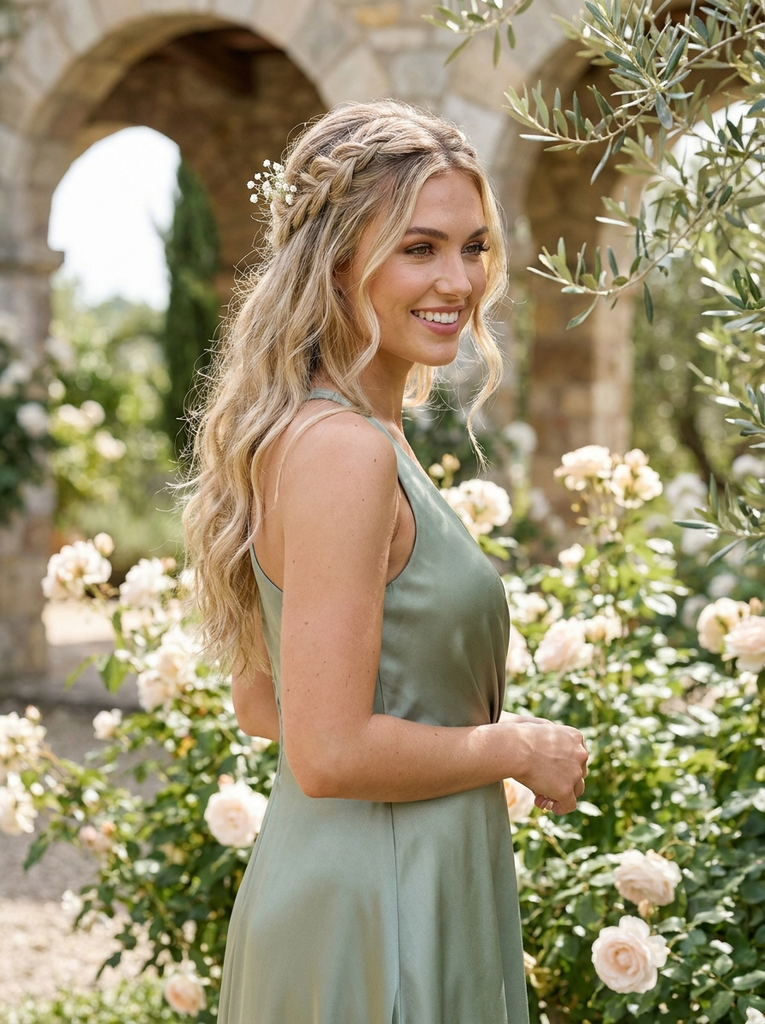 Braided Half-Up Hairstyle With Romantic Waves