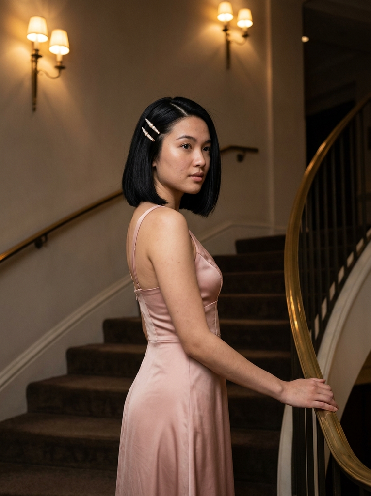 Sleek Side-Part Bob With Pearl Pins