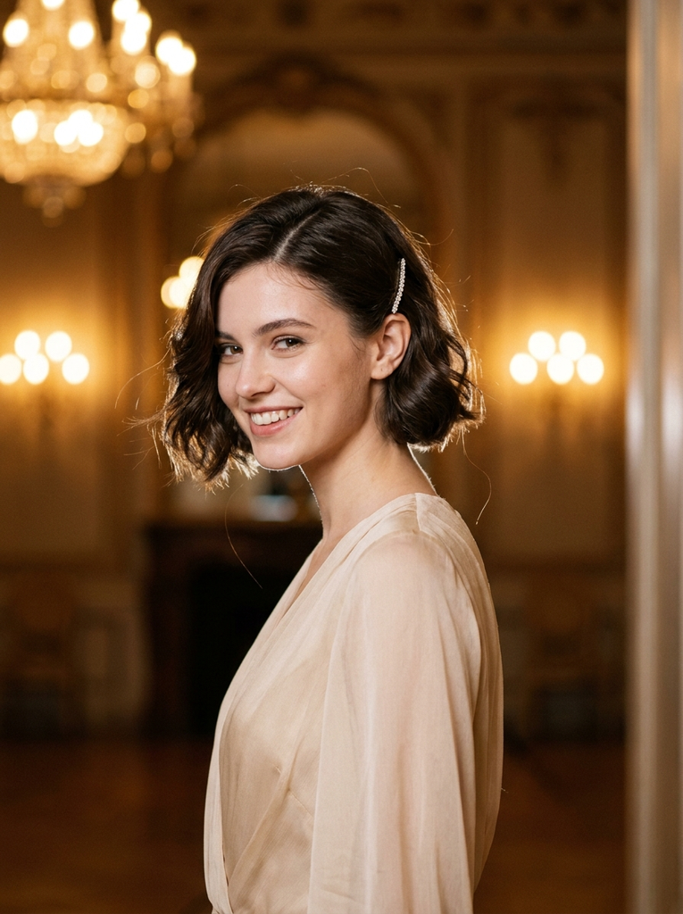 Deep Side-Part Waves With Rhinestone Clip