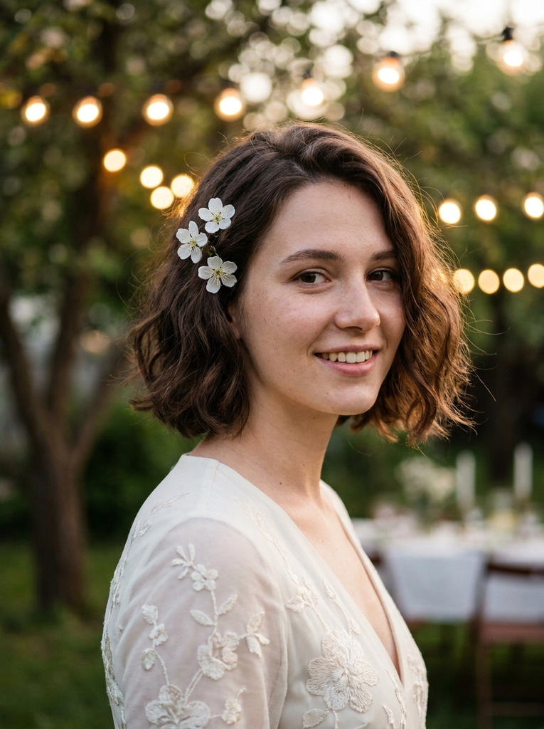 Loose Curls With Tiny Floral Accents