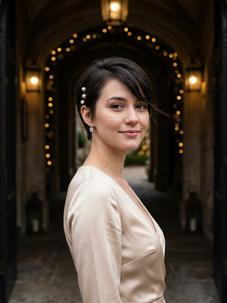 Side-Swept Pixie With Pearl Pins