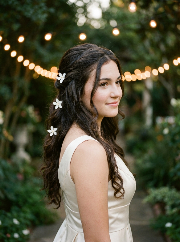 Floral Twist Half-Up Hairstyle With Loose Curls