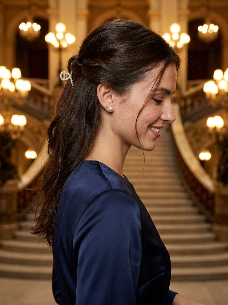 Pearl Clip Half-Up Hairstyle
