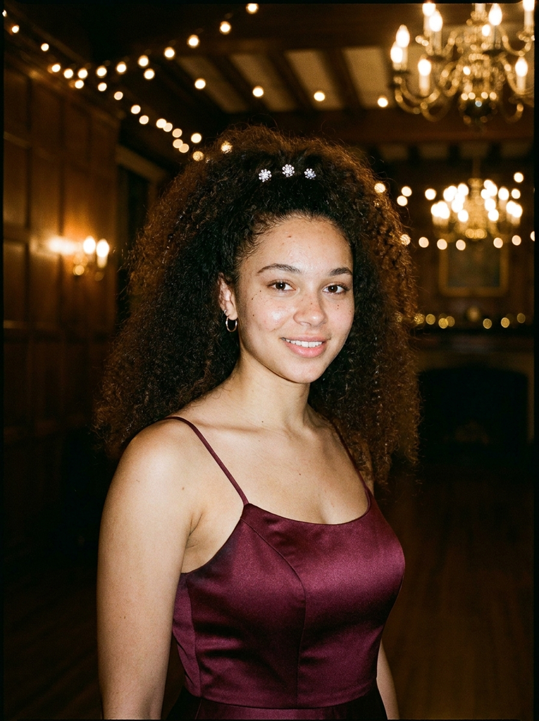 Curly Half-Up Hairstyle With Crystal Pins