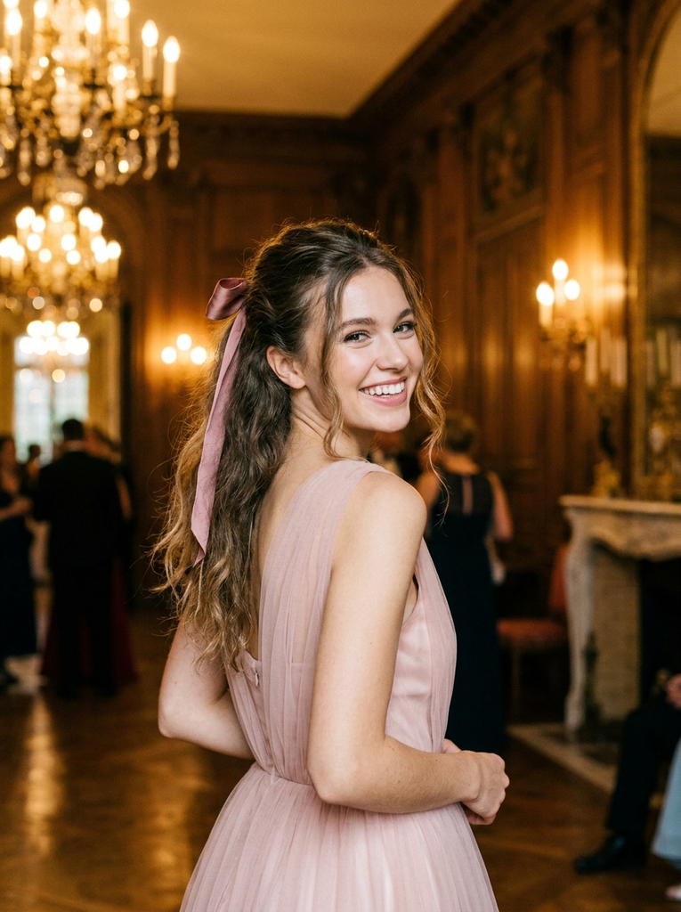 Half-Up Ribbon Ponytail With Loose Curls