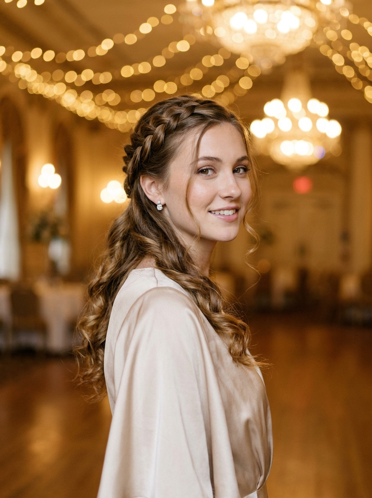 Waterfall Braid Half-Up With Loose Curls